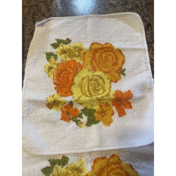 Vintage Cannon Washcloth Set Of  Floral Orange Yellow Rose Floral Pattern - Picture 4 of 9